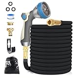 30M/100FT Flexibler Gartenschlauch, Wasserschlauch Dehnbar mit 8 Modi Wassersprühpistole, Adapter für 1/2' 3/4' Zoll und Wandhalterung, Schlauch Flexibel Bewässerung für den Außenbereich
