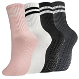 flintronic Stoppersocken Damen, 4 Paar Yoga Socken Rutschfeste für Damen, Antirutschsocken für Ballett, Socken mit Noppen für Pilates, Yoga, Fitness, 34-40