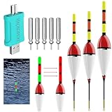 DONGZQAN 3 Stück Led Posen Angeln Mit Bissanzeiger, Leuchtposen Led Angelposen, Angelzubehör Set Bissanzeiger Angeln, Schwimmer Angeln, Angel-Posen-Set Mit Gravity Sensing Und Metall Basis