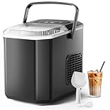 Eiswürfelmaschine, 12 kg in 24 Stunden, 9 Eiswürfel in 6 – 8 Minuten, Eiswürfelmaschine mit umkehrbarem Eislöffel und Tragegriff, für Zuhause/Küche/Camping