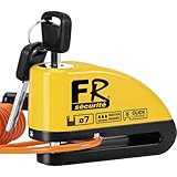 FR SECURITE FR7Y Bremsscheibenschloss Motorrad Schloss Alarm 110dB, Wasserdicht, Klickschloss 7mm, Schlosstasche und Rückrufkabel 1,5m Scheibenschloss Bremsschloss Motorradschloss für Moto Fahrrad