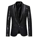Mymyguoe Pailletten Sakko Herren Disco Outfit Metallic Glänzend Blazer Glitzerjacke Glitzer Anzugjacke Smoking Party Anzug Anzugjacken Hochzeit Mantel Elegant Pailletten Anzugjacke Jacket