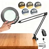 TYEE 10X Lupenlampe Lupe mit Licht und Klemme,beleuchtete Lupe aus echtem Glas mit 5 Farbmodi&stufenloser Dimmbarkeit,Touch-Steuerung Schreibtischlampe für Hobbys,Basteln,Lesen und Naharbeit (Schwarz)