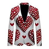 MODSGUE Herren Festliche Sakko Valentinstag Anzug mit Herz Druckt, Anzugjacke Männer Regular fit,Bequem V-Ausschnitt Knopftasche Langarm Jacke
