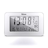Mebus digitaler Weiß Funk-Wecker mit Mondkalender, Beleuchtung, Innenthermometer, 2 Weckzeiten, Schlummer-Funktion/Material: Kunststoff/Farbe Modell: 51461, L 4,8 x B 11,5 x H 6,8 cm