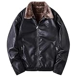 Jacke Winter Herren - Modische lässige Lederjacke als Warmer Wintermantel mit weichem Lammfellfutter für Business-Casual-Outfit bei kaltem Wetter