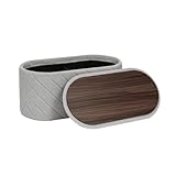 PINPLUS Sitzbank mit Stauraum, Ovale Polsterbank, Klappbarer Fußhocker, Bettbank aus Boucle Stoff, für Schlafzimmer, Wohnzimmer, Grau, 76x38x38 cm