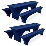 Pesonlook Zwei dreiteilige Sets Biertischhusse, Marineblauer Stretch-Biertisch- und Bankgarniturbezug für 50 cm Tischbreite, Bierbankhusse, Bierzeltgarnitur 220 x 50 cm für Bankettparty