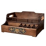 KIBONCY Walnuss-Organizer, mit Tablett, Doppelschicht mit Fächern, Schreibtisch-Aufbewahrung, Aufbewahrung für Kosmetik, kleine Gegenstände A