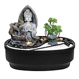 LEMODO Zimmerbrunnen mit LED-Beleuchtung, Tischbrunnen mit Buddha Motiv “Namaste”, dekorativer Zierbrunnen mit Wasserfall und Zen Garten, Wasserbrunnen für Zuhause, Zimmerbrunnen als Zimmer Deko