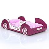 Deuba® Kinderbett Holz 90x200cm Gestell mit Lattenrost Rausfallschutz pink weiß Mädchenbett Autobett Jugend Bett Kinderzimmer