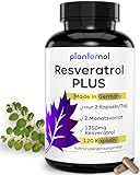 120 Resveratrol PLUS Kapseln mit 1350mg Resveratrol hochdosiert mit 100:1 Extraktverhältnis - reiner Resveratrol PLUS Komplex von plantomol® - nur 2 Kapseln/Tag - hochdosiert mit Piperin - vegan