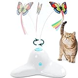 Vealind Interaktives Katzenspielzeug für den Innenbereich, mit 360 ° drehbarem Schmetterling, Cremeweiß