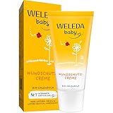WELEDA Bio Baby Calendula Wundschutzcreme 30ml - Naturkosmetik Babypflege Windelcreme schützt empfindlicher Babyhaut im Windelbereich. Natürliche Hautpflege hilft bei gereizter Haut & Windelausschlag