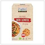 Explore Cuisine Bio Penne aus roten Linsen – Glutenfreie Nudeln aus Linsenmehl, pflanzliche Protein Pasta ohne Zusatzstoffe, ideal bei Zöliakie, vegan, 250g