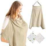 Solivive 105x71cm Stilltuch für Unterwegs,Atmungsaktive Baumwolle Stilltuch,Verstellbare Schultergurte Stillschal,Vollständiger Sichtschutz,Geeignet für Autositze und öffentliche Orte (Khaki)