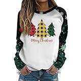 Rosennie Angebote des Tages Heute Weihnachtspullover Damen Lustig Xmas Druck Pullover Winter Rundhals Langarm Sweatshirts Winterpullover Damen Warm Weihnachtspullover Hässlich Light Green XXL