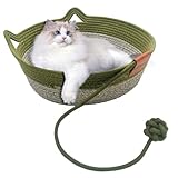 AOpghY Katzenkorb mit Spielzeugschwanz, handgewebtes Katzenkorbbett aus Baumwolle, atmungsaktives, faltbares Katzenkratzbett, süße Katzenbetten in Kätzchenform, Haustierartikel
