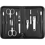 Solingen Mega Manikür Set 12 teilig - Nagelset Herren und Damen mit allem was man für die Maniküre und Pediküre braucht, in hochwertigem Kunst-Leder Etui