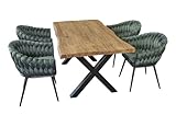 LC Home Essgruppe Remy Nancy Esstisch Wildeiche + Esszimmerstühle Armlehne Flechtoptik Samt Designerstuhl (Remy Grün, 180x90cm X-Fuß)