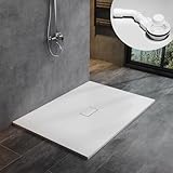 WITEN&NOCK SMC Duschwanne 120x100cm weiß Brausewanne Duschtasse extra flache Steinoptik Antirutsch inkl. Abdeckung und Ablaufgarnitur Ø90mm Siphon