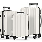 SHOWKOO Kofferset 3 Hartschale Erweiterbar Leicht 100% PC Haltbar Reisekoffer Trolley Handgepäck Sets mit TSA Schloss und 360° 4 Rollen (M L XL -Weiß)