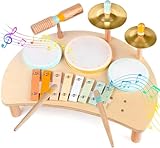 9 In 1 Kinder-Schlagzeug aus Holz, Kleinkinder Holz Xylophon Musikinstrumente, Pädagogisches Xylophon-Schlagzeug für Kinders, Festival und Geburtstagsgeschenke für Kinder von 3–6 Jahren