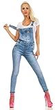 Fashion4Young 5300 Damen Jeans Latzhose Latz Jeans Träger Röhrenjeans Jeanslatzhose Stretch Slimline (blau, S-36)