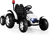 DREAMADE Elektro Traktor für Kinder, Kinder Traktor elektrisch mit abnehmbarem Anhänger & Fernbedienung, Trettraktor mit LED Lichtern, Musik, Hupe & USB, für Kinder ab 3 Jahre (Weiß)