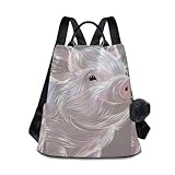 Nexawaveo Damen-Rucksack, Geldbörse, Diebstahlschutz, Reiserucksack, modischer Rucksack für Wandern, Camping, Holografisches Schwein, hellgrau