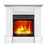 Elektrokamin, Realistischer 3D Flammeneffekt ElektrischerKamin Standkamin, mit Timer und LED und Fernbedienung Weiß, 81 L* 76 H * 22.5 T cm.