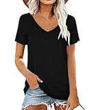 AirMood Damen-Sommer-T-Shirt, V-Ausschnitt, lässig, kurzärmelig, Tunika-Oberteil, Schwarz, M