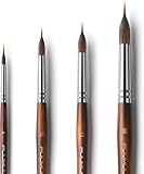 Aquarellpinsel Linierer Professionell - 4 Stück Künstlerpinsel mit Farbspeicher und Bester Spitze für Aquarellmalerei, Flüssige Acrylfarben | Farbspeicher für Ausdauer | Liner Pinsel, Spitz Pinsel