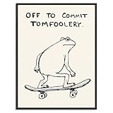 Dazzlewall Witziges Frosch Motivations Bild Bereit für Unfug, Skateboard Frosch Deko für Wohnzimmer Schlafzimmer, Canvas Printing Decor for Bar Home 12×16 in Ungerahmt