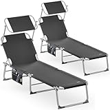 Casaria® 2er Set Sonnenliege Klappbar Wetterfest Alu Gartenliege Mit Dach 150kg Belastbar 190x60cm Liegestuhl Leicht Garten Relaxliege Pool Liege Grau