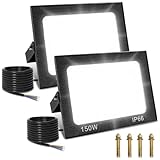 Viugreum 2 Pack 150W Led Strahler Außen 12000LM Flutlicht Aussen IP65 Aussenstrahler 5000K Fluter Kaltweiss Scheinwerfer Flutlichtstrahler mit 75cm Cable fur Hinterhof Auffahrt Garage Flur