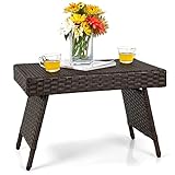 GIANTEX Balkontisch klappbar Polyrattan, Klapptisch, Gartentisch Beistelltisch wetterfest, Rattan Tisch Outdoor, Balkonmöbel Kleiner Balkon, Keine Montage, 60x40x40 cm
