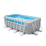 Intex 26770NP – Piscina Fuori Terra Prisma Frame Clearview Rettangolare, Pompa Filtro 2006 L/h, Scaletta, Telo Base e Copertura, 8418 L, Acciaio e PVC, Grigio, 400x200x122 cm