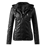 Fcostume Damen Lederjacke Stehkragen Kunstlederjacke Retro Motorradjacke Winddicht Warm Verdicken Reißverschluss Jacke Stehkragen PU Lederjacke