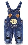 AOOPOO Baby Overall Denim Latzhose Jeans Latzhose Rollbare Latzhose Kinder 3D Niedlichen Cartoon Bär Muster Denim Latzhose Jean für Baby Jungen Mädchen Overall