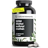 natural elements MSM Kapseln - 365 vegane Kapseln - Laborgeprüfte 1600mg Methylsulfonylmethan (MSM) Pulver pro Tagesdosis - Ohne Magnesiumstearat, hochdosiert und in Deutschland produziert