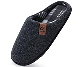 COFACE Hausschuhe Herren Filz Warme Bequem Männer Pantoffeln mit Anti-Rutsch Gummisohle für Drinnen und Draussen Schwarz Größe 45