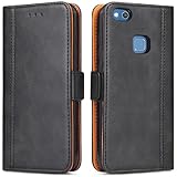 Handyhülle für Huawei P10 Lite Hülle, P10 Lite Klapphülle Leder Handytasche, lederhülle Schutzhülle mit [Standfunktion] [Kartenfächern] für Huawei P10 Lite, Schwarz