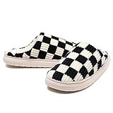 Waysoland Hausschuhe Damen Herren, Flauschige Damen Plüsch Pantoffeln aus Memory-Schaum Kariert Rutschfeste Sohle für Schlafzimmer Winter Slippers für Drinnen Draußen mit Fellfutter(Schwarz,38/39 EU)