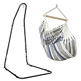 LA SIESTA® Habana Baumwoll Hängesessel & Stahlgestell - Hängesessel Gestell für Hängeschaukel, Ständer für Hängesessel für Indoor Outdoor Balkon Terrasse, Garten Hängesessel - Basic Size, Sea Salt