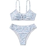 BOTCAM Oddler Girl 2-teiliger Badeanzug, Sport, Blumendruck, hohe Taille, Bikini-Set, Badeanzug Badeanzug 98 (Blue, 9-11 Years)