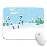 Mauspad Skifahren In Den Stehenden Schneestöcken, Die Herum Schneien Schreibtischunterlage Wasserdichte Tischunterlage Für Computer, Laptops, 25x30cm