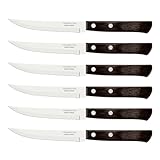 Tramontina Steakmesser Pizzamesser, Set 6-teilig, mit 6 Steakmessern aus Edelstahl, Echtholzgriff braun