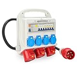 Eulenke Baustromverteiler mit FI-Schutzschalter, 1x CEE 32A + 2xCEE 16A + 4x230V Schuko Steckdosen, Wandverteiler mit Leitungsschutzschalter, IP44 Wasserdicht mit Sicherheitsklappdeckeln