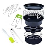 Cabilock 9 Stück 6 Luftfritteusen Zubehör Ofen Mini Grillplatte Fritteusen Zubehör Muffin Backform Kuchenfass Heimfritteuse Lebensmittelkühlregal Antihaftbeschichtetes